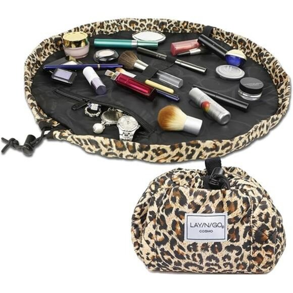 Leopard print makeup bag travel cosmetic bag toiletry organizer drawstring pouch - Picture 7 of 7